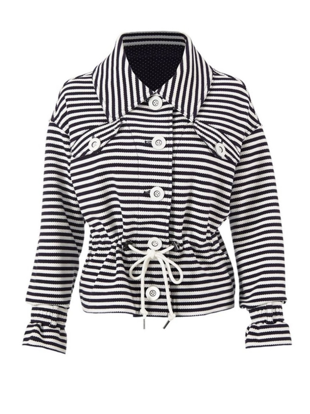 CABI WOMENS STRIPED KNIT HARBOR JACKET NAVY BLUE WHITE XS CINCH WAIST